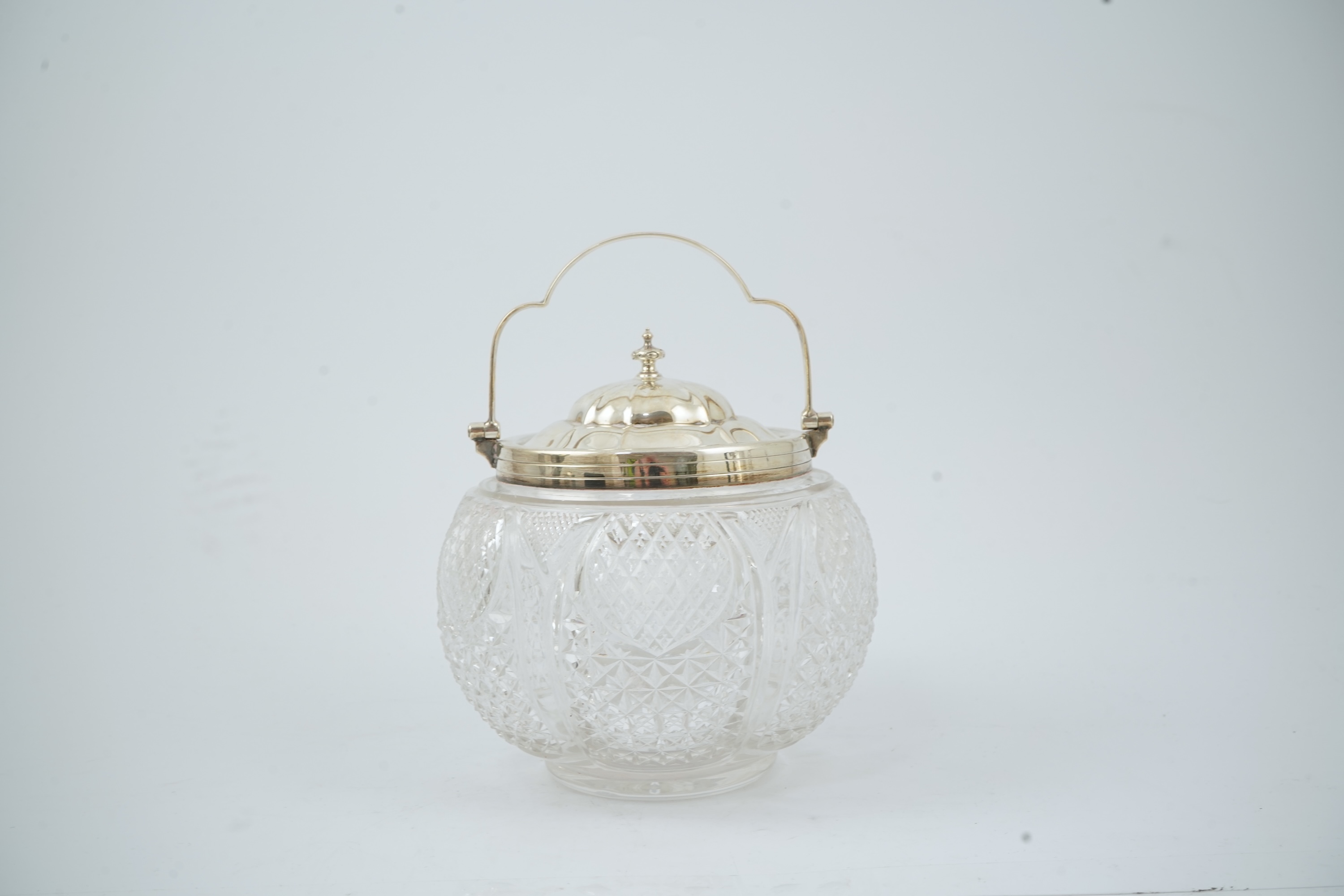 A late Victorian silver mounted cut glass biscuit barrel, by Atkin Brothers